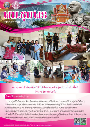 พม.ชุมพร เข้าเยี่ยมเยียนให้กำลังใจครอบครัวกลุ่มเปราะบางในพื้นที่ จำนวน 18 ครอบครัว