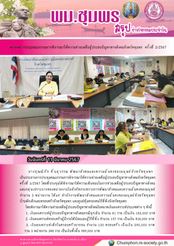 พม.ชุมพร ประชุมคณะกรรมการพิจารณาให้ความช่วยเหลือผู้ประสบปัญหาทางสังคมจังหวัดชุมพร ครั้งที่ 3/2567