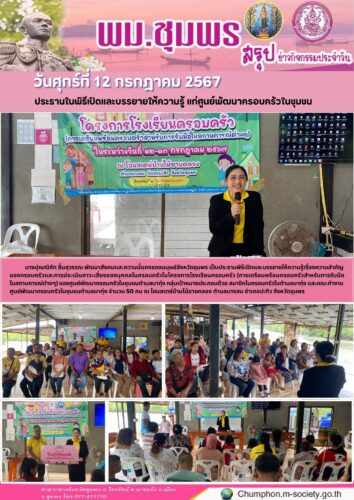 ประธานในพิธีเปิดและบรรยายให้ความรู้ แก่ศูนย์พัฒนาครอบครัวในชุมชน