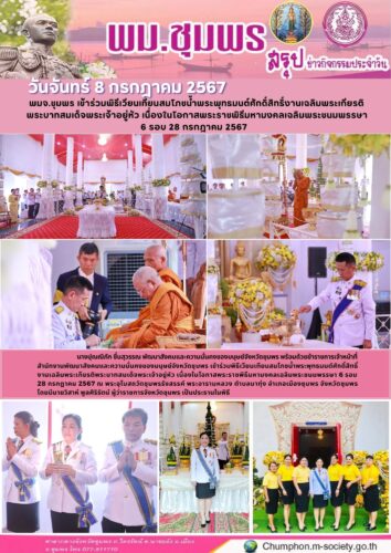 พมจ.ชุมพร เข้าร่วมพิธีเวียนเทียนสมโภชน้ำพระพุทธมนต์ศักดิ์สิทธิ์งานเฉลิมพระเกียรติ