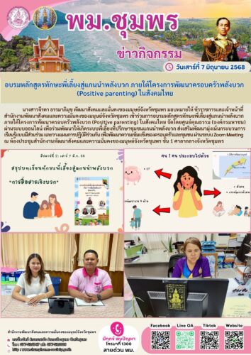 อบรมหลักสูตรทักษะพี่เลี้ยงสู่แกนนำพลังบวก ภายใต้โครงการพัฒนาครอบครัวพลังบวก