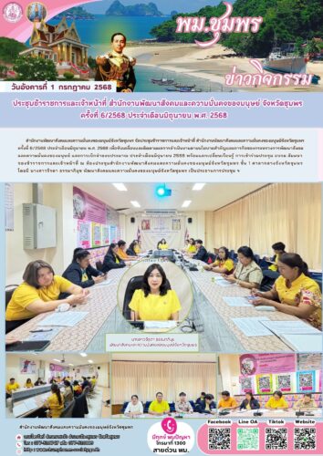 ประชุมข้าราชการและเจ้าหน้าที่ สำนักงานพัฒนาสังคมและความมั่นคงของมนุษย์ จังหวัดชุมพร